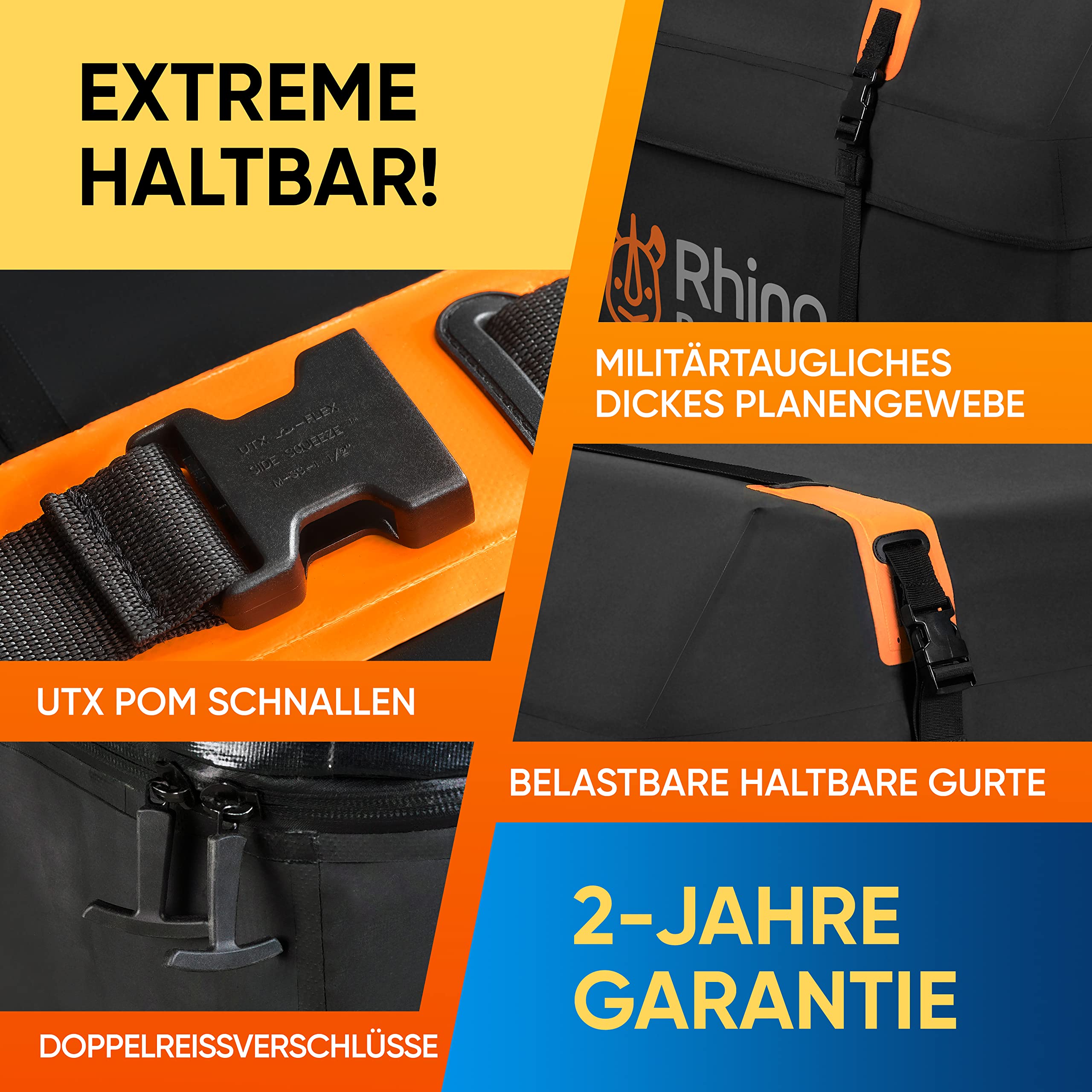 Rhino BagMate Dachtasche 540L – 100% Wasserdicht & Extrem Robust – Autodach-Koffer für alle Fahrzeuge mit/ohne Reling – Inkl. Schutzmatte & 4 Türhaken