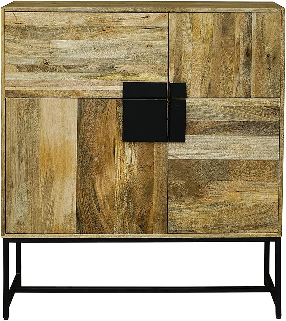 Wooden 4 Door Tall Cabinet made from Mango Wood with a Metal Frame/Stand