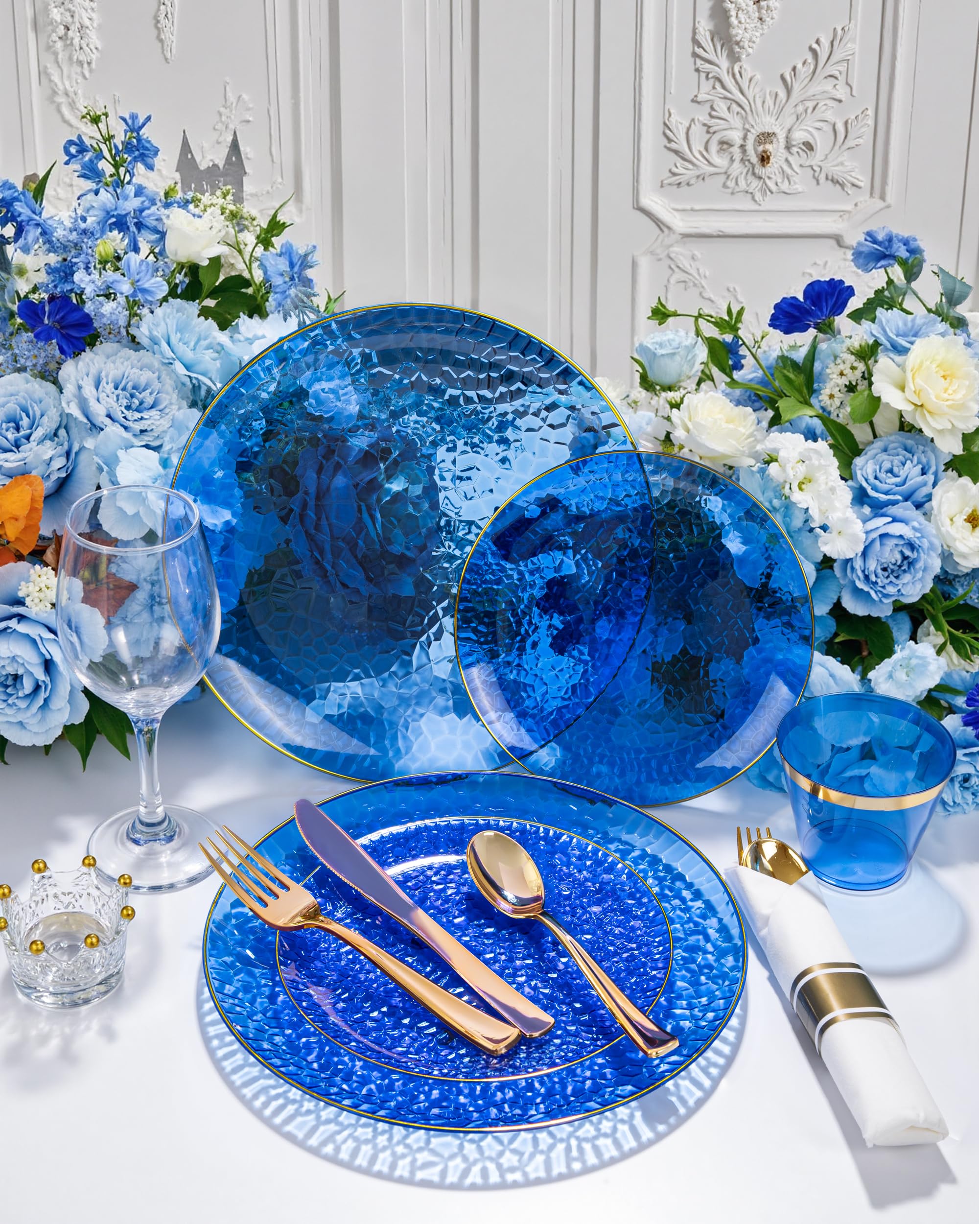 Blue & Gold Party Plates - 175 Piece Set -8