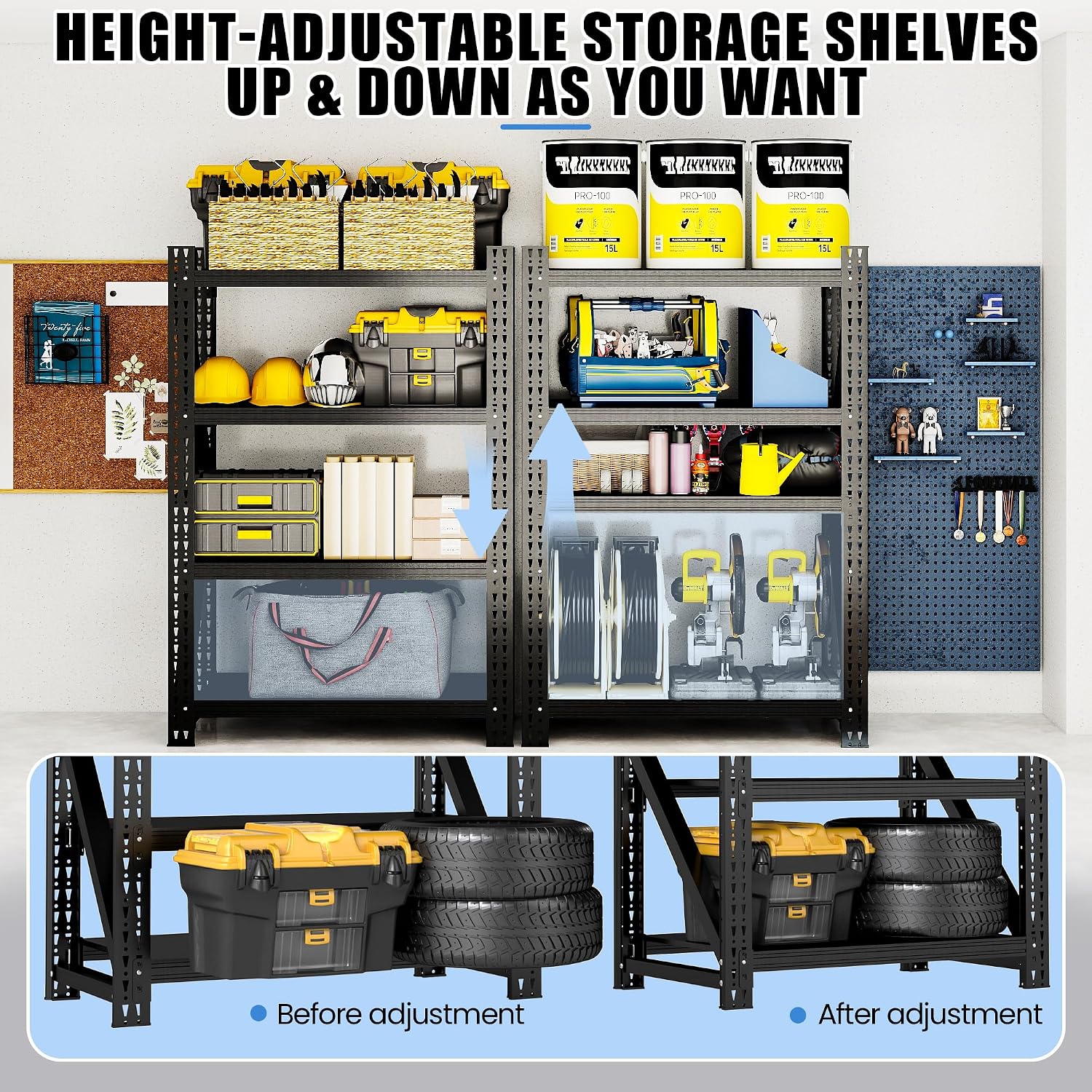 Heavy Duty Garage Storage Shelves, 48" Wide Metal Garage Shelving Units, 4-Tier Large Industrial Shelving for Shop Warehouse Basement Factory, 3000LBS Capacity, 48" W x 24" D x 69" H