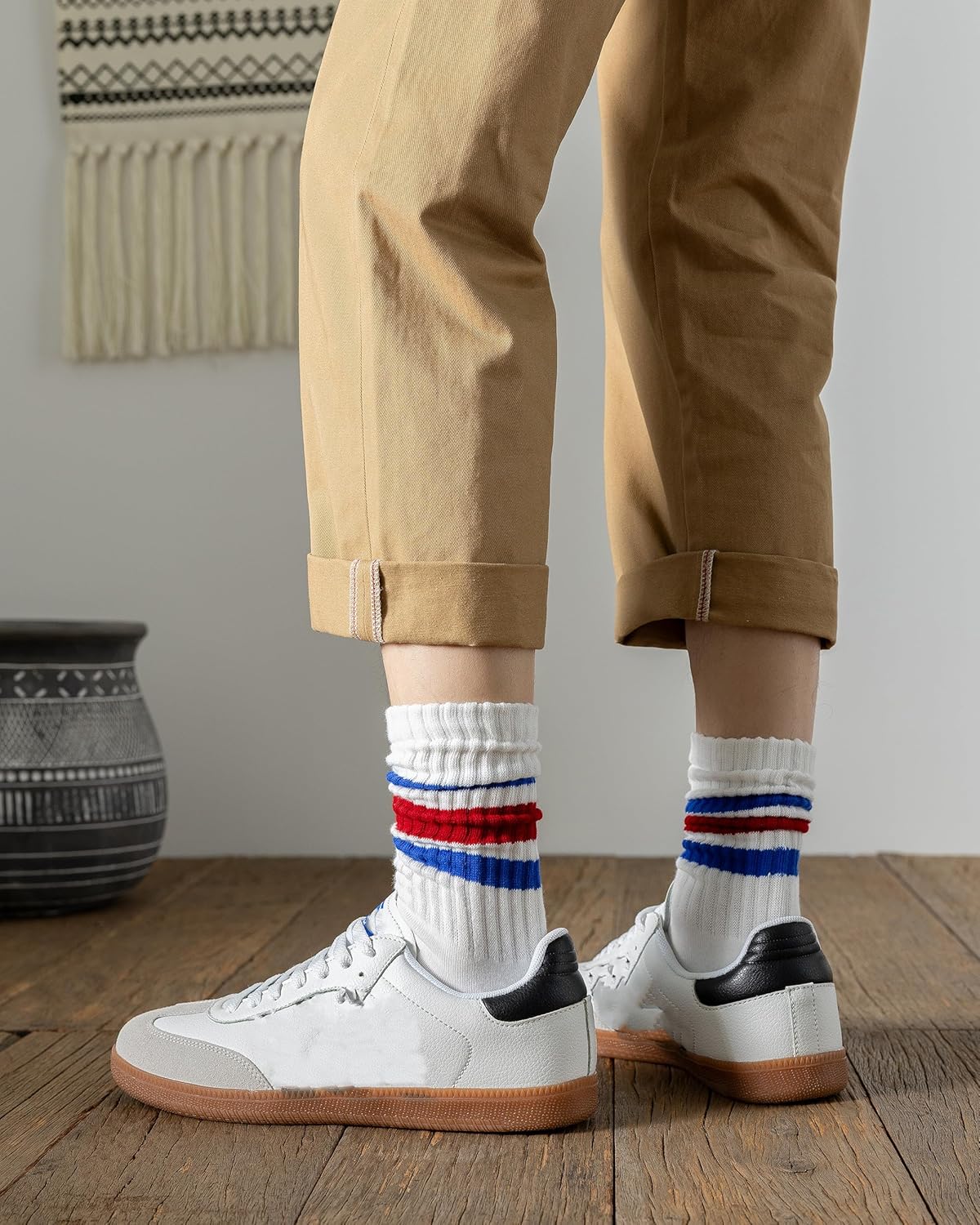 DarkCom Striped Crew Socks Seamless, or Solid Cotton Tube Socks, Casual Comfort 5 Pairs for Women and Men - Image 6