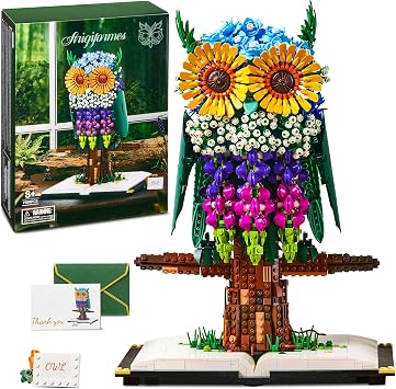 IKUPER Owl Building Kit with Flowers, 1989 Pieces Animal and Plant Toy Set, Botanical Collection, Valentines Easter Christmas Ideas Gifts for Women, Men, Adults, Teens and Kids Aged 12+ | Botanical collection, home and room decoration, clamping blocks as a gift for adults and children aged 12 and over