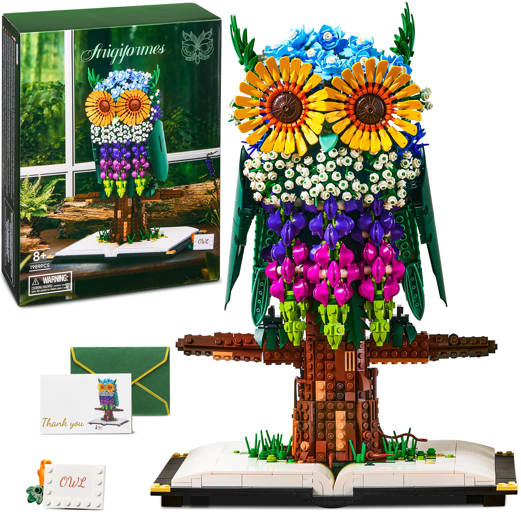 IKUPER Owl Building Kit with Flowers, 1989 Pieces Animal and Plant Toy Set, Botanical Collection, Valentines Easter Christmas Ideas Gifts for Women, Men, Adults, Teens and Kids Aged 12+