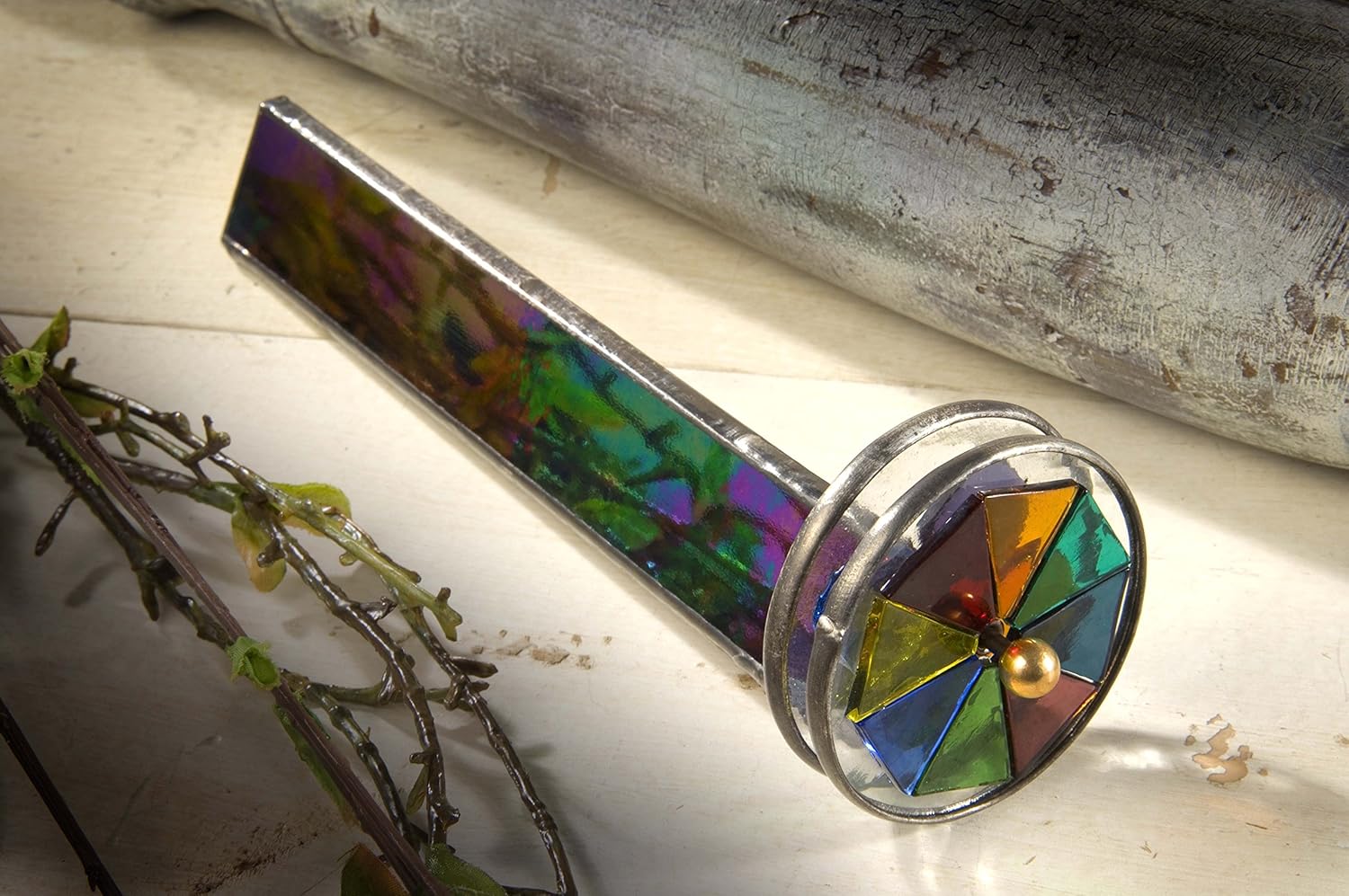 J Devlin Kal 110 Double Wheel Kaleidoscope Black Iridescent Stained Glass Gift for Dad