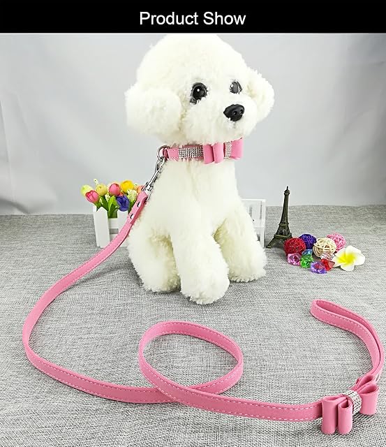 Foto 3 de 6 de Newtensina Collar de Perro de Moda y Correa con Pajarita Collar de Perro de Bling con Lazo para Perro