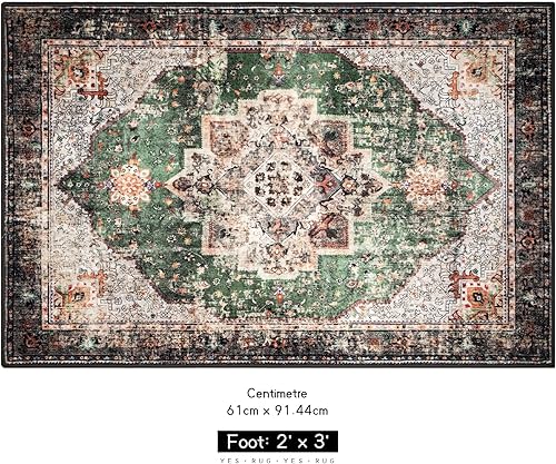 Miniatura 2 de Alfombras pequeñas de 2 x 3 pulgadas para entrada, alfombra bohemia verde para baño, pasillo, alfombra de cocina vintage, antideslizante, lavable,