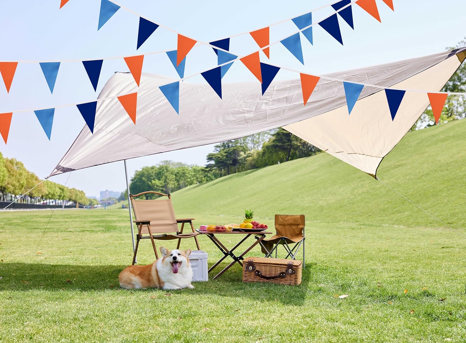 100 Feet Blue Orange & Dark Blue Pennant Banner Flags String Hanging Blue Orange & Dark Blue DIY Triangle Bunting Flags,Party Decorations for Grand Opening,Party Events,60 Pcs - Image 5