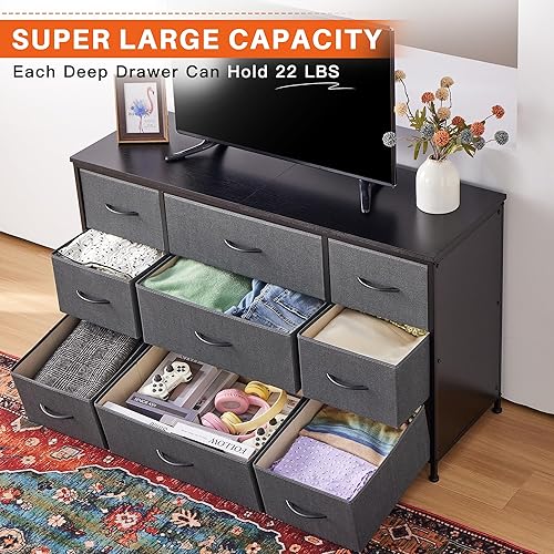 Miniatura 4 de EnHomee Mueble de TV con cajones, consola multimedia para 60 pulgadas, consola de TV con 9 cajones para dormitorio, centro de entretenimiento con