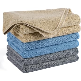 Polyte Premium Microfibre Cleaning Cloths - Blue Camel Grey - 41 x 70 cm Pack of 6