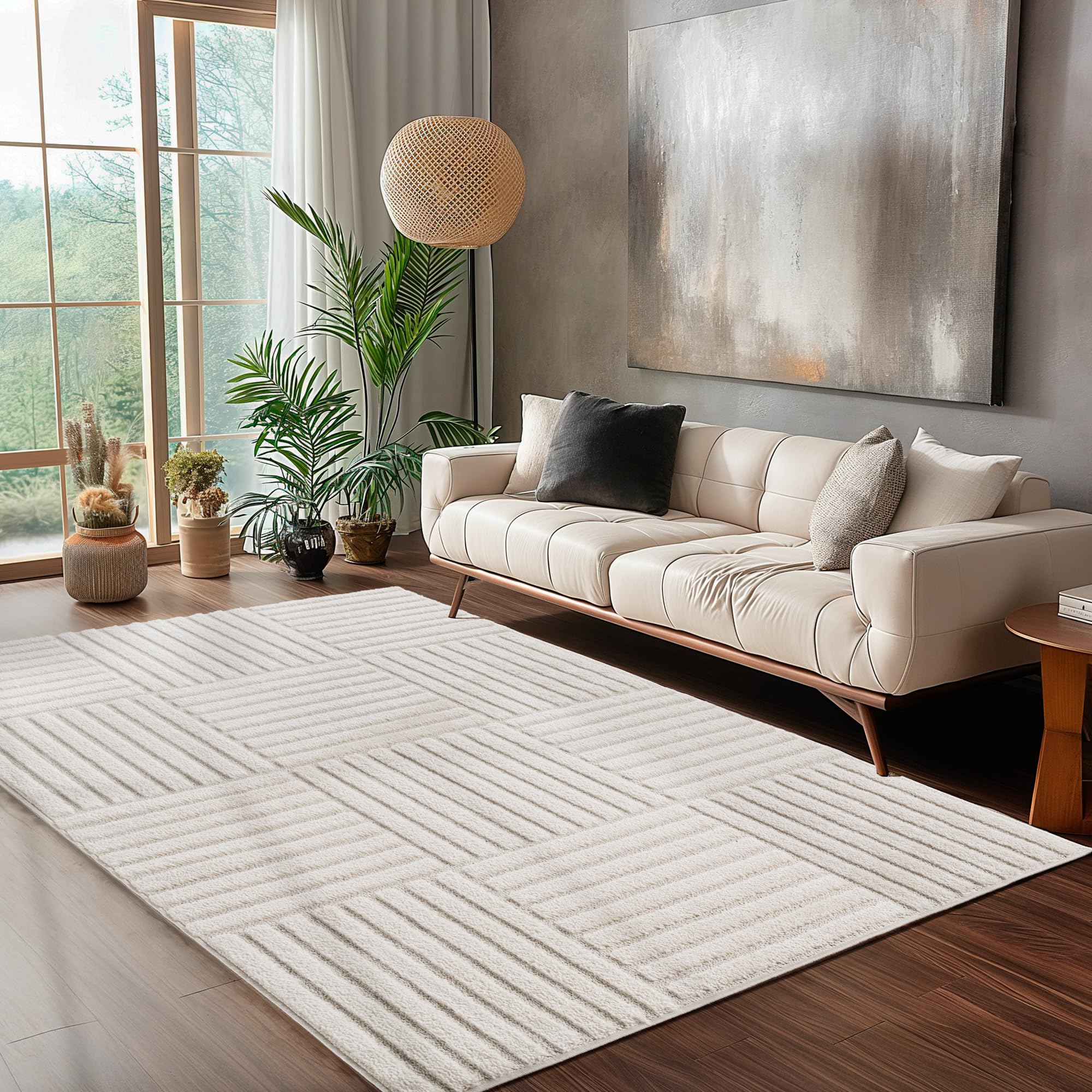 Carpettex Wohnzimmer Teppich Hochflor Skandi Boho Design Hoch-Tief Effekt Weicher Shaggy Langflor Flauschig