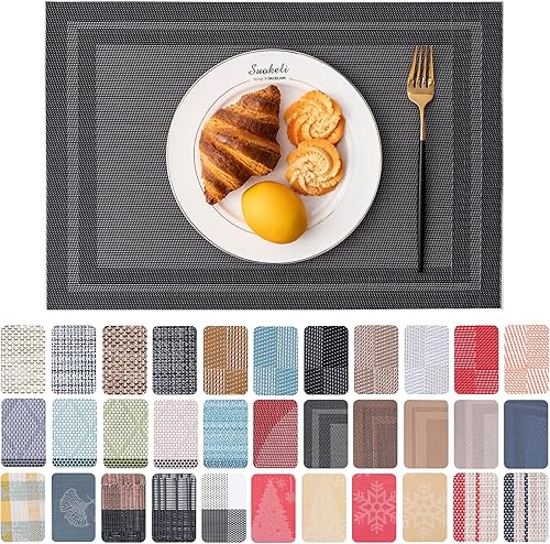 Miniatura 32 de CADONO Juego de 4 manteles individuales de vinilo lavables para interiores y exteriores, para mesa de comedor, duraderos, antideslizantes