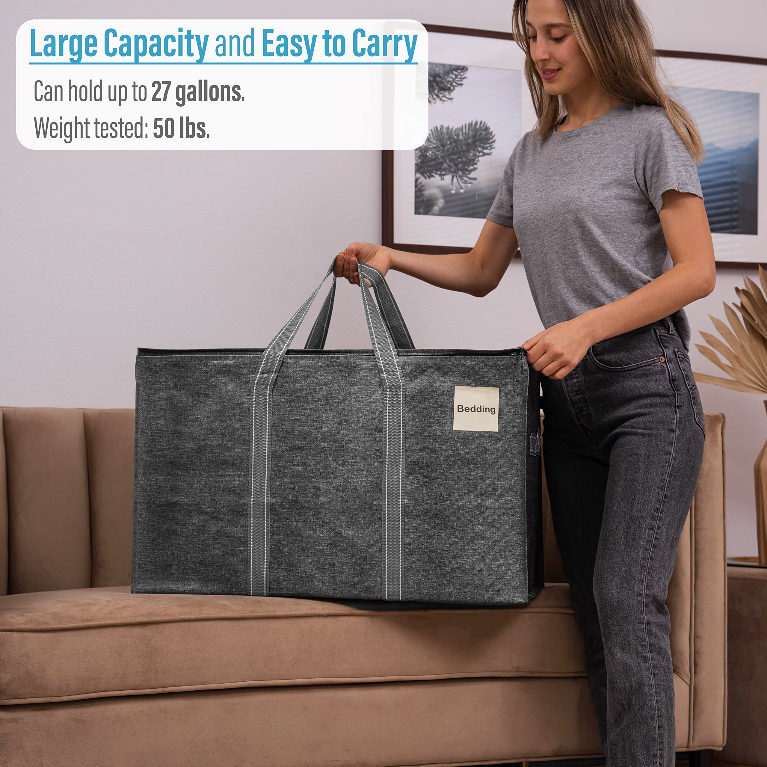 VENO 2 Pack Extra Large Moving Storage Bags with Zippers, Foldable Heavy-Duty Tote for Space Saving, Alternative to Moving Boxes, Packing Supplies, Plastic Storage Bins (Dark Gray, 2 Pack)