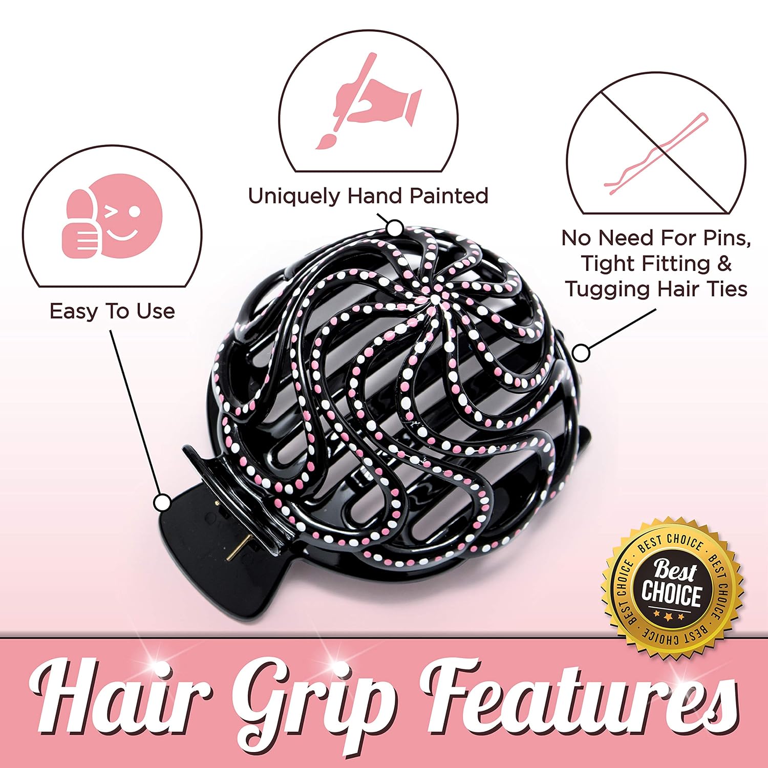 Bun Cover Hair Holder, Hand Crafted Hair Clip. this Attractive Hair Accessory can be used as a Bun Maker or a Hair Grip. Hair Styling for Women for Thick and Thin Hair. 2 Pcs Uniquely Hand Painted. : Beauty & Personal Care