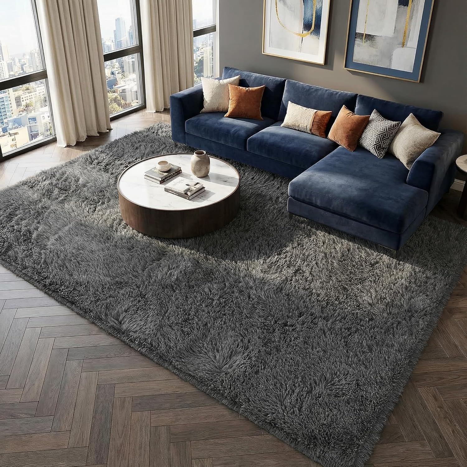 7 x 10 Fluffy Area Rug for Living Room, Shag Area Rugs for Bedroom, Soft Fuzzy Rug Non-Shedding Indoor Plush Carpet for Kids Bedroom Nursery Dorm Home Decor