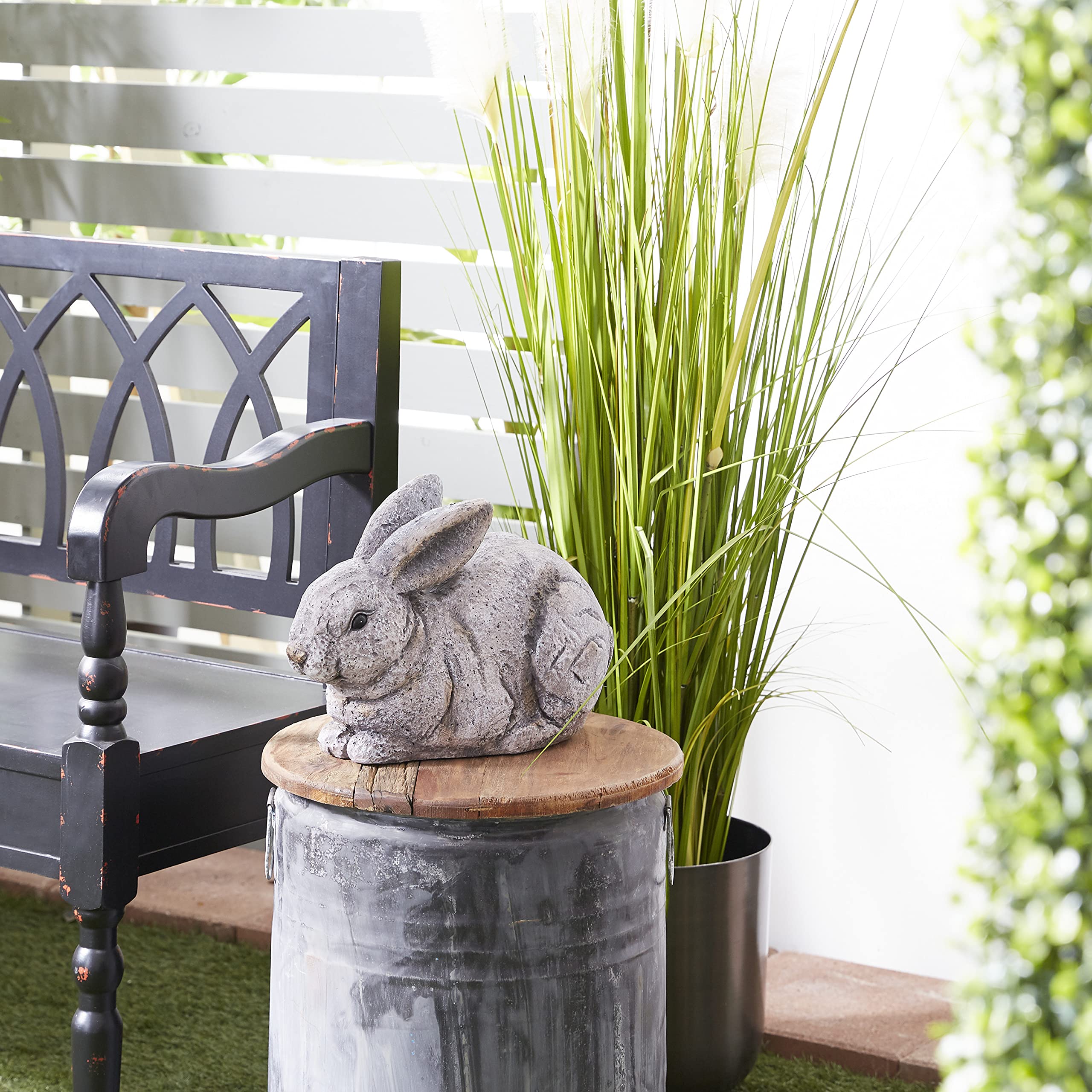 Deco 79 Country Polystone Rabbit Garden Sculpture, 14" x 7" x 10", Grey
