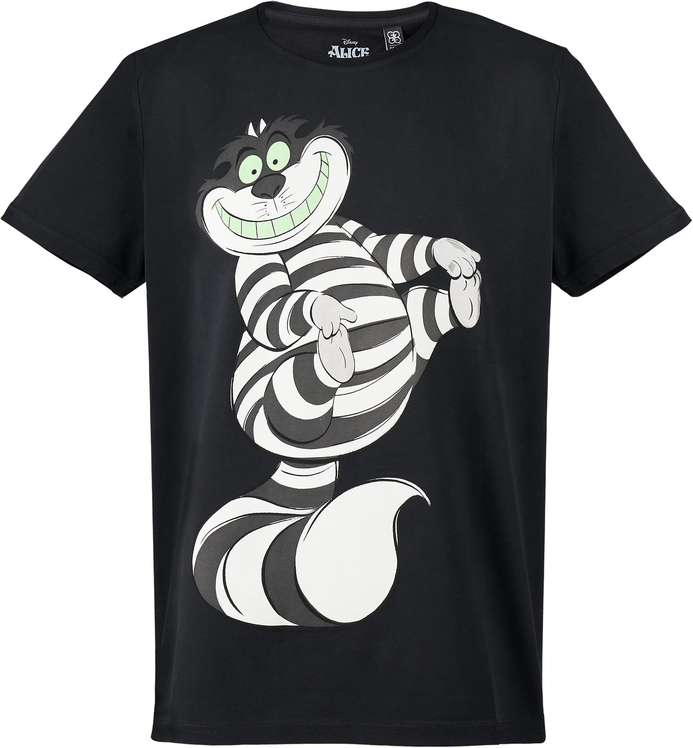 GoZoo Alice in Wonderland T-Shirt Men Glowing Cheshire Cat Black