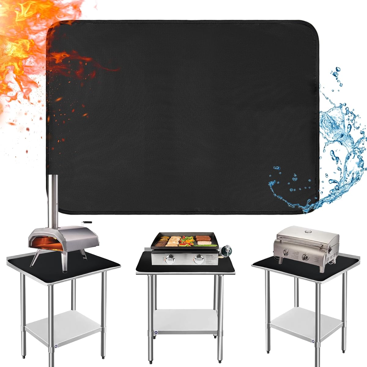 Tapetes resistentes al calor para encimera que se adaptan a la parrilla de mesa, 31 x 24 x 0,02 pulgadas, negros | Alfombrilla ignífuga para parrilla de 1022 ℉ para protección de encimera/mesa, se adapta a parrillas de gas/carbón, hornos de pizza, se adapta a Blackstone y Ninja