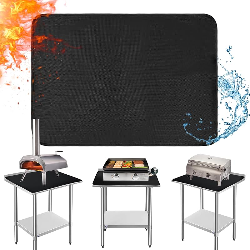 Tapetes resistentes al calor para encimera que se adaptan a la parrilla de mesa, 31 x 24 x 0,02 pulgadas, negros | Alfombrilla ignífuga para parrilla de 1022 ℉ para protección de encimera/mesa, se adapta a parrillas de gas/carbón, hornos de pizza, se adapta a Blackstone y Ninja