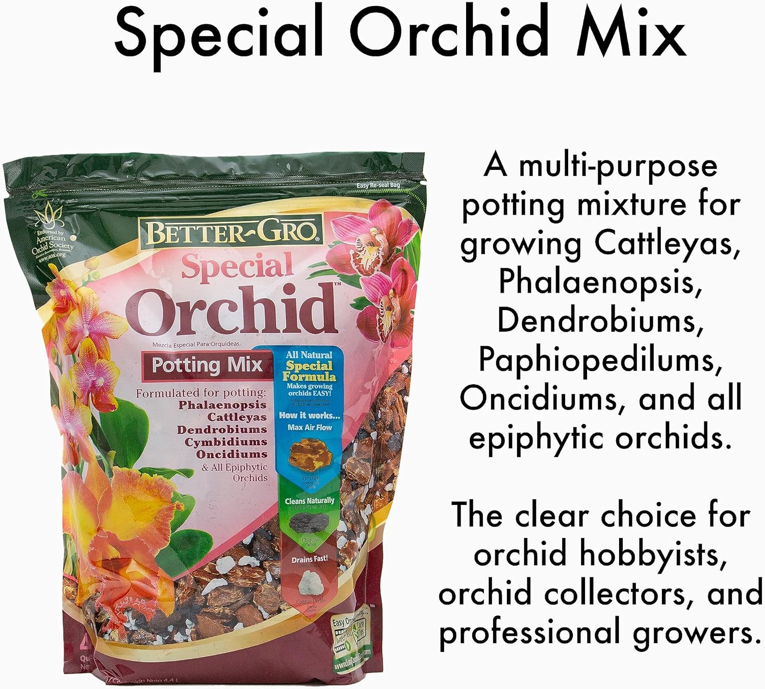 Better-Gro Orchid Plus 20-14-13 - Urea-Free Orchid Fertilizer for Vigorous Growth, Water Soluble & Special Orchid Mix - Premium Grade Orchid Bark Potting Mix for Potting, Repotting