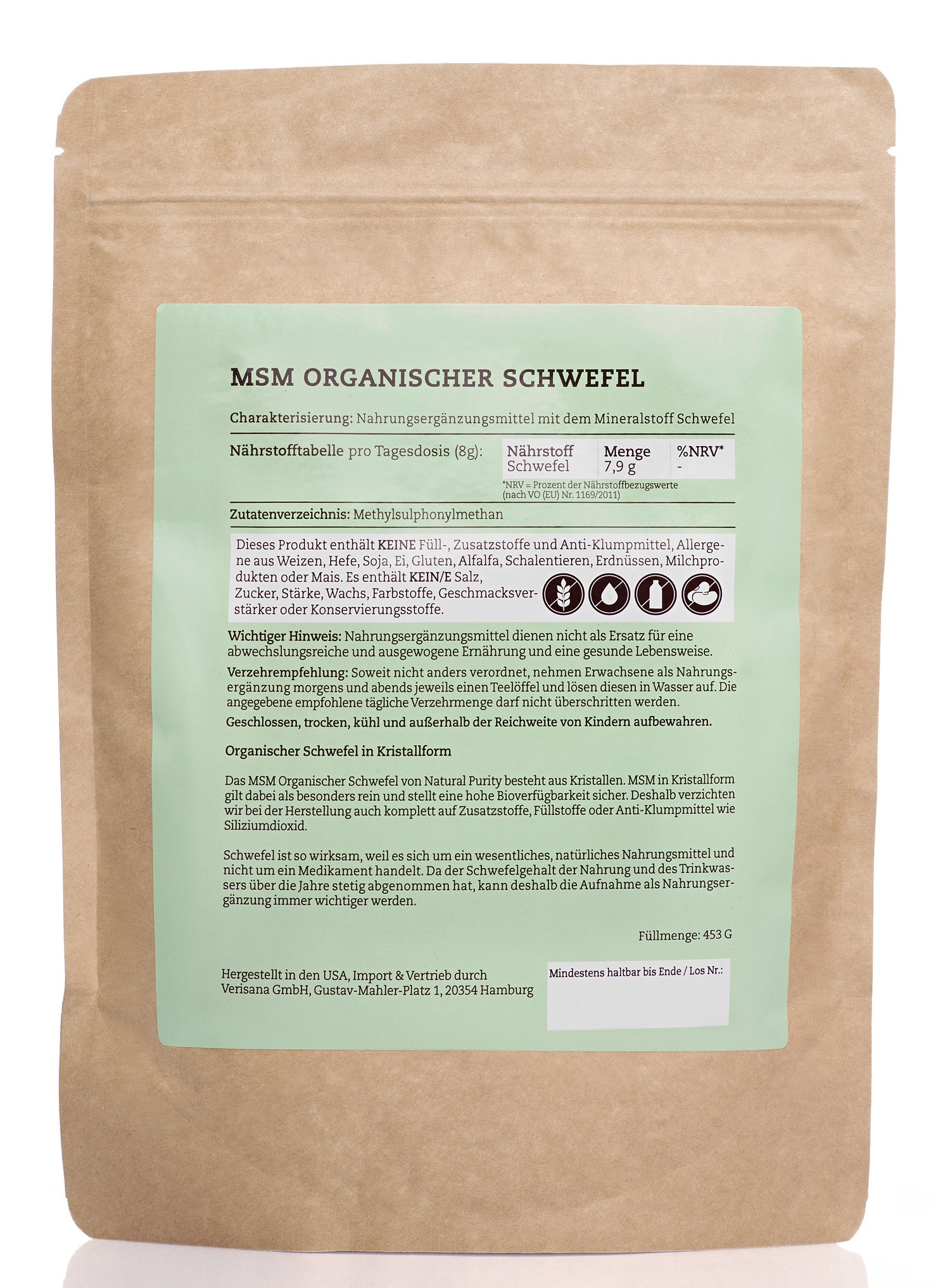 MSM Organischer Schwefel Kristalle (99,9% Methylsulfonylmethan) Natural Purity – 453g reine Kristallform – höhere Bioverfügbarkeit und hochdosierter als Kapseln und Pulver