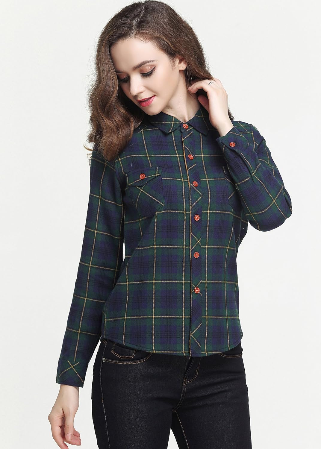 Camii Mia Womens Fleece Lined Flannel Shirts, Shacket Jacket Long Sleeve Button Down Plaid Shirts-Regular fit, Pocket - Image 5