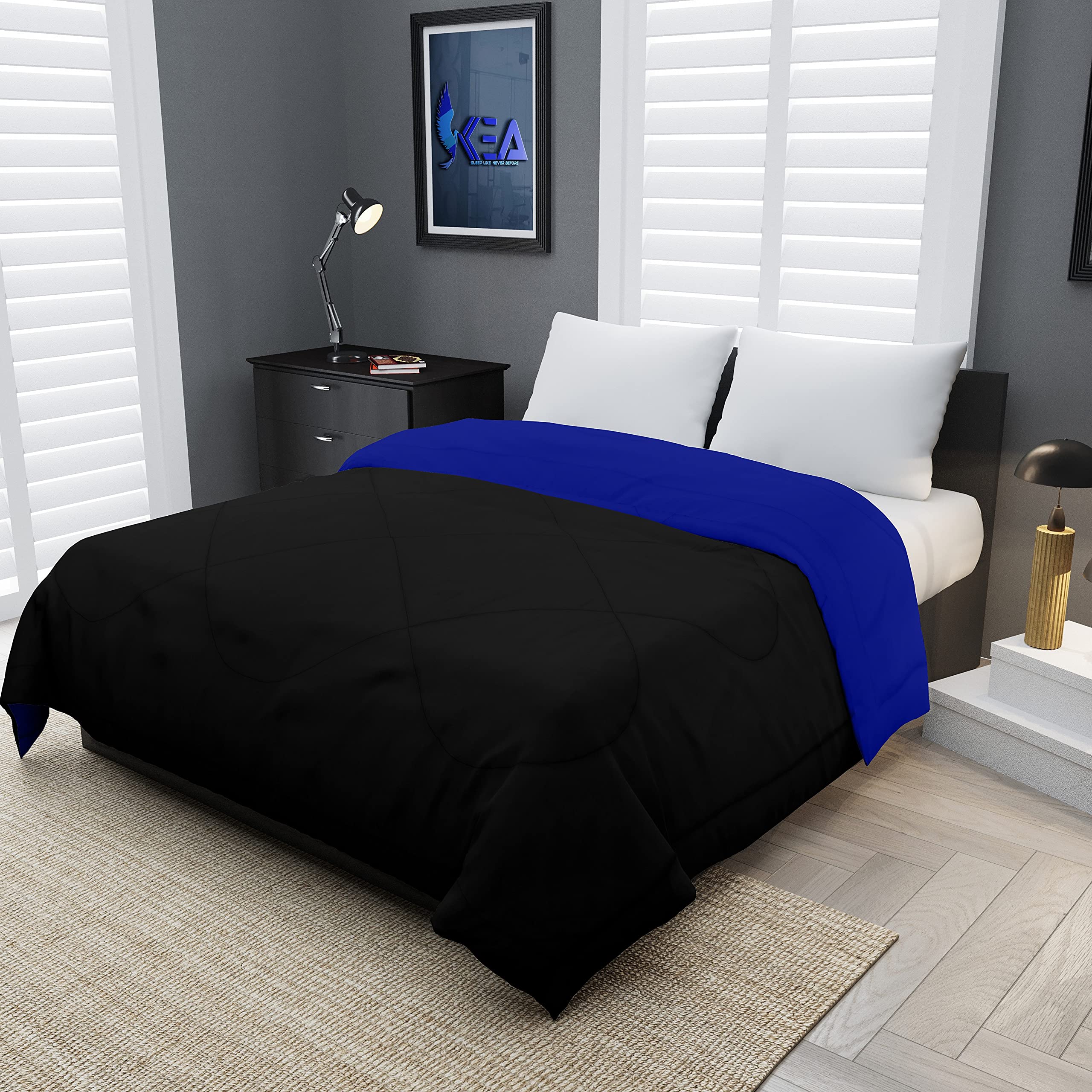 KEA Microfibre Reversible Single Bed Comforter/Duvet for All Weather(Blue & Black, 250 GSM)|Comforter Single-image-18