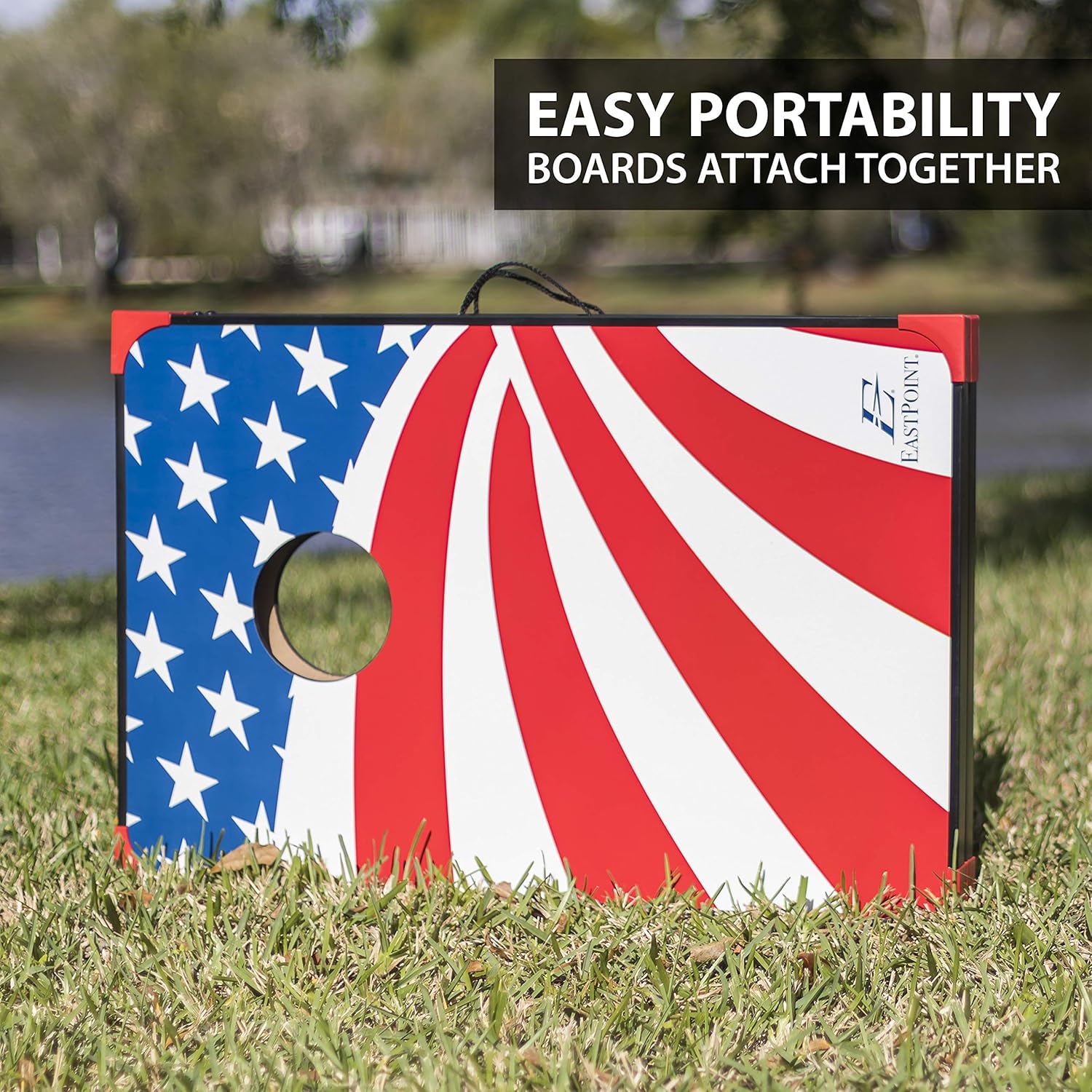 EastPoint Sports Cornhole Game Set Bean Bag Toss MDF - 2' W x 3' L - Built-In Storage, Convenient Carry Handles and 8 Premium Bean Bags