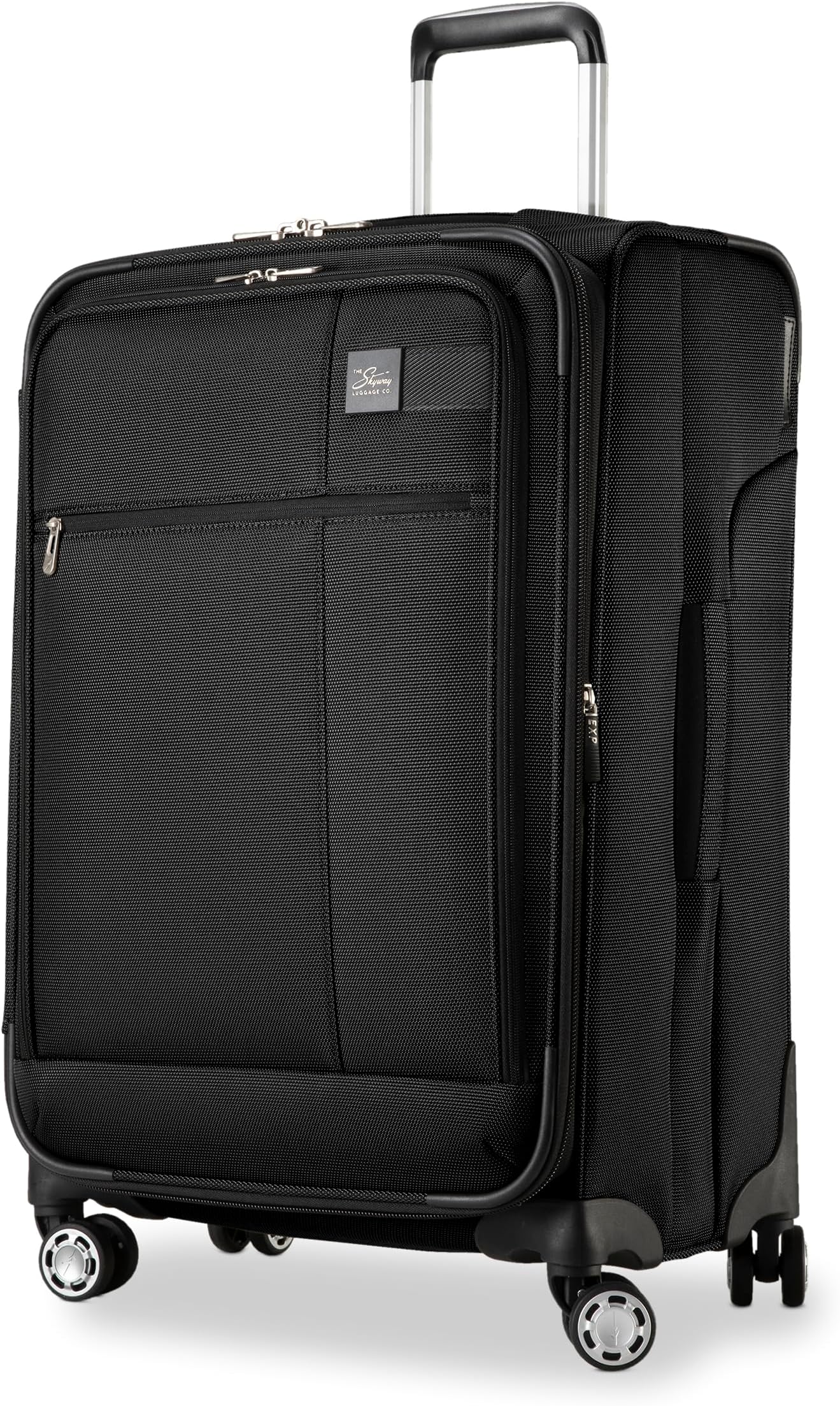 Skyway Sigma 7.0 Softside Expandable Spinner Suitcase with Wheels, Checked Medium Luggage, Black, 24-inch