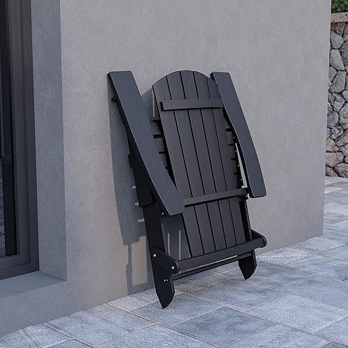 Miniatura 5 de Flash Furniture Charlestown  Silla plegable Adirondack de poliresina para interiores o exteriores, resistente a la intemperie, color negro