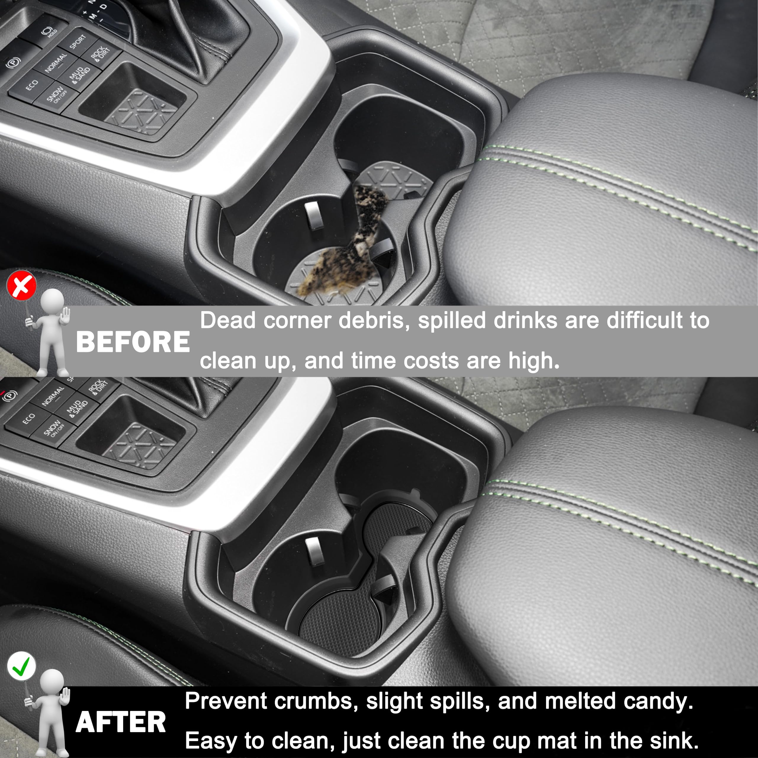 SENSHINE Cup Holder Inserts for Toyota Rav4 Accessories 2019 2020 2021 2022 2023 2024 2025 Center Console Liner Cup Protector Coaster Mats for Toyota Rav4 2Pcs (Black)