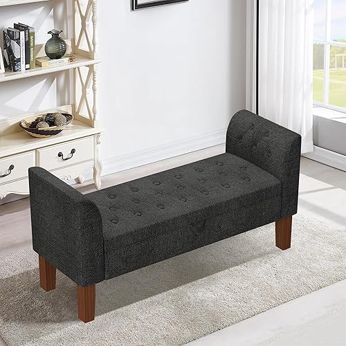 Miniatura 6 de Awonde Banco de almacenamiento para dormitorio, extremo de la cama, banco otomano tapizado con botones, banco otomano de almacenamiento con brazos