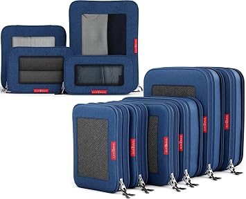 LeanTravel Compression Packing Cubes for Travel Organizers with Double Zipper 10-Pack Blue