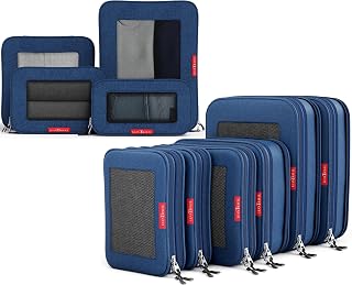 LeanTravel Compression Packing Cubes for Travel Organizers with Double Zipper (10-Pack Blue)