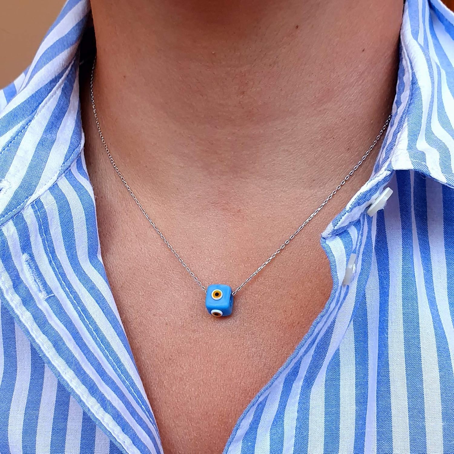 MYSTIC JEWELS by Dalia - Blue Crystal Evil Eye Necklace for Good Luck - 925 Sterling Silver Chain turquoise - Image 4