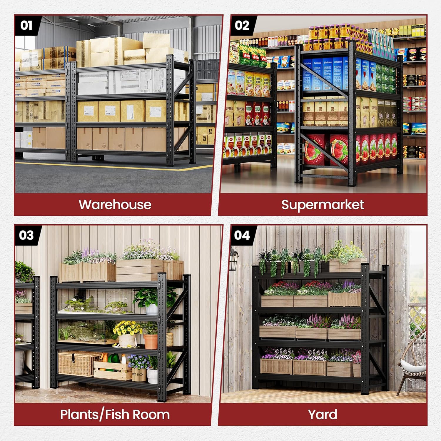 40" Wide Storage Shelves, 2000LBS Garage Shelving Heavy Duty, Standing Shelf Units, 4 Tier Metal Adjustable Storage Shelving Rack for Shop Warehouse Basement, 40'' W x 20''D x 60'' H