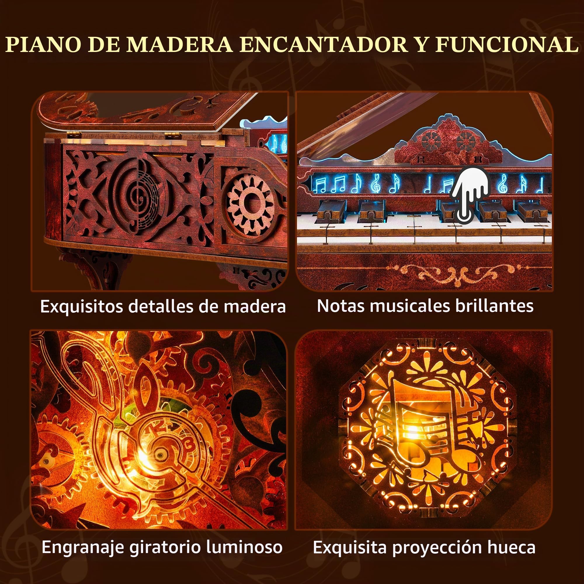 FUNPOLA LED Kit de 3D Wood Puzzle Piano, Modelo de Teclado de Madera Jugable con Luces LED, Kit de Manualidades Interactivo y Digital Piano Puzzle para Adultos（14+）