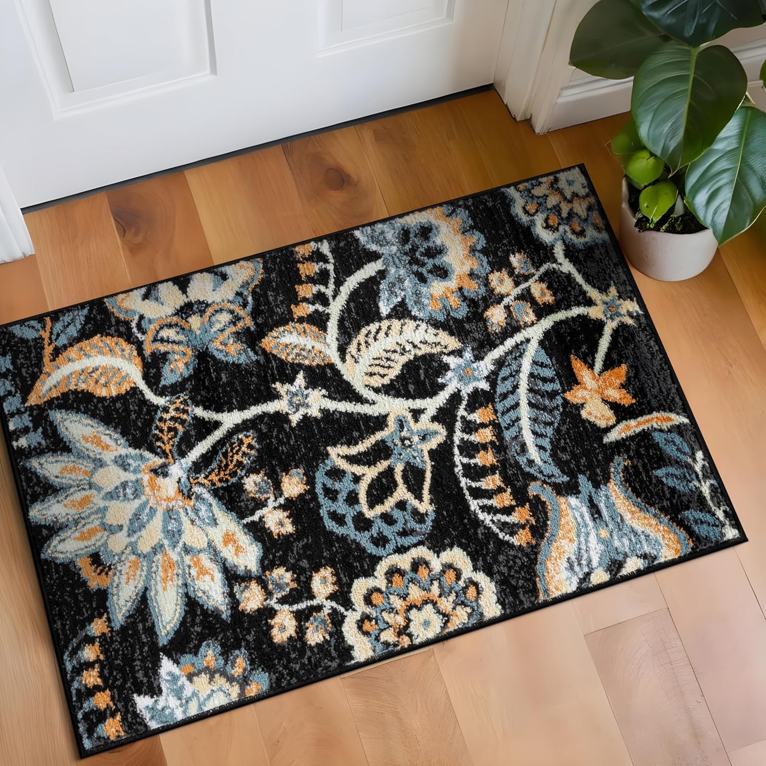 Rugshop Black Floral Area Rug 2x3 – Colorful Botanical Indoor Carpet for Living Room, Bedroom, or Dining Room – Soft Low-Pile, Non-Shedding Traditional Rug 2' x 3'