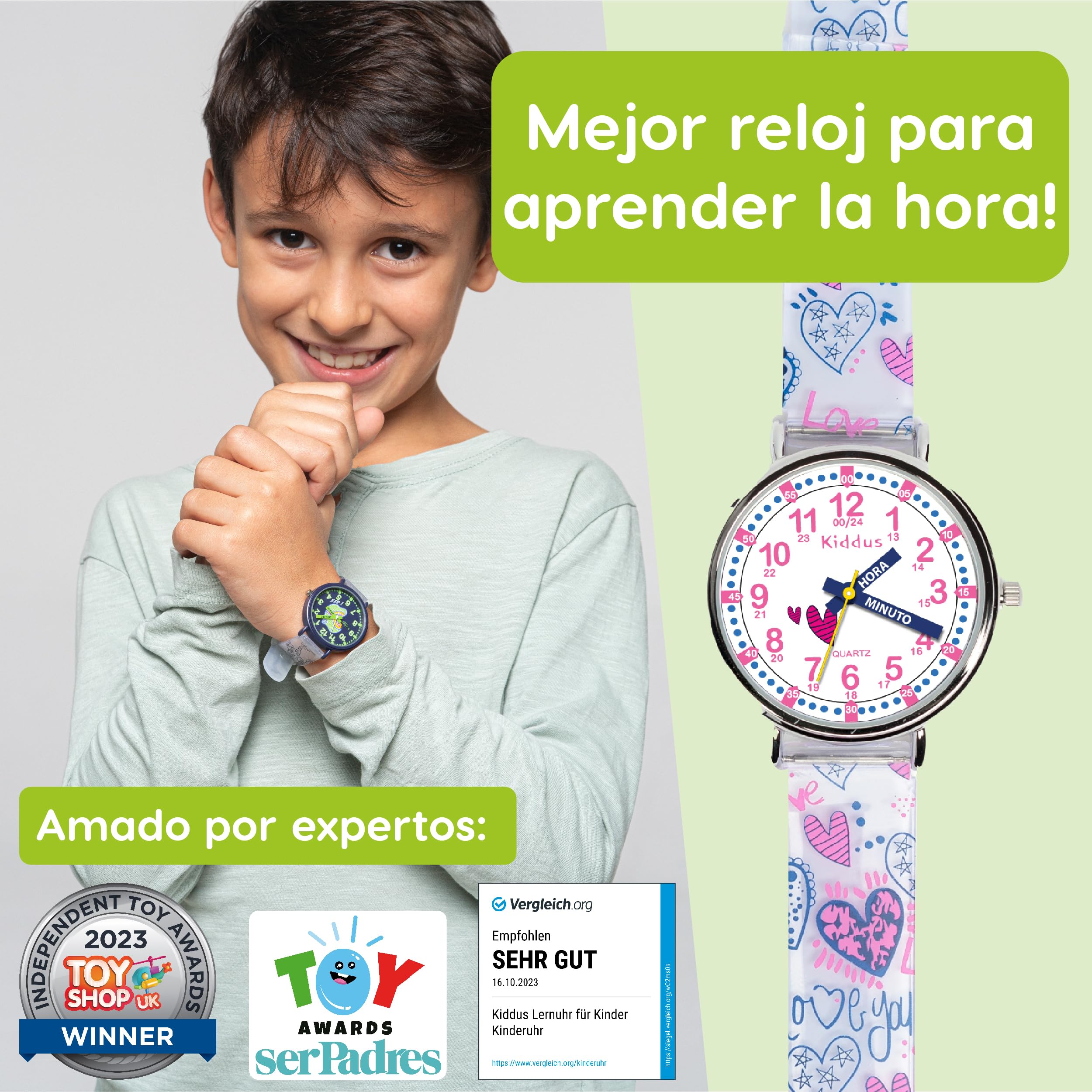 Image secondaire de Kiddus Montre Bracelet Éducative pour Enfants, garçon. Time Teacher Analogique avec Exercices. Facile d’Apprendre à Lire l’Heure