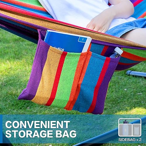 Miniatura 5 de PNAEUT - Hamaca resistente doble con soporte de acero, para 2 personas, ahorra espacio, para jardín, patio, exterior, capacidad de 450 libras, con