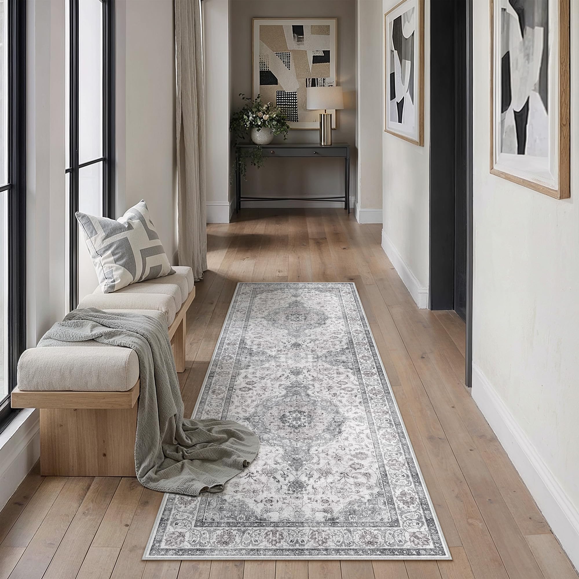 PureCozy Runner Rugs for Hallway 60x180cm Grey Area Rug Vintage Carpet