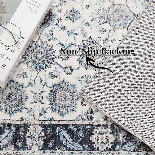 Miniatura 5 de Floralux Alfombra para sala de estar, alfombra lavable de 4 x 6, gris, bohemio, ultrafina, antideslizante, no desprende pelusa, para dormitorio,