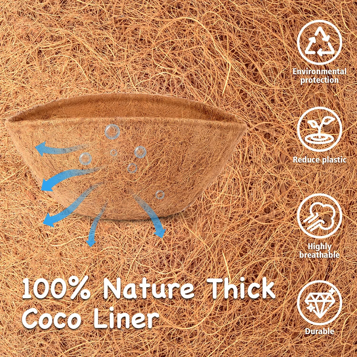 LAVEVE Coco Coir Liner Replacement for Plant Hanging Basket, 6 PCS 14 Inches Round Thick Coconut Fiber Liners for Garden Flowers Vegetables Pot, Box Planter