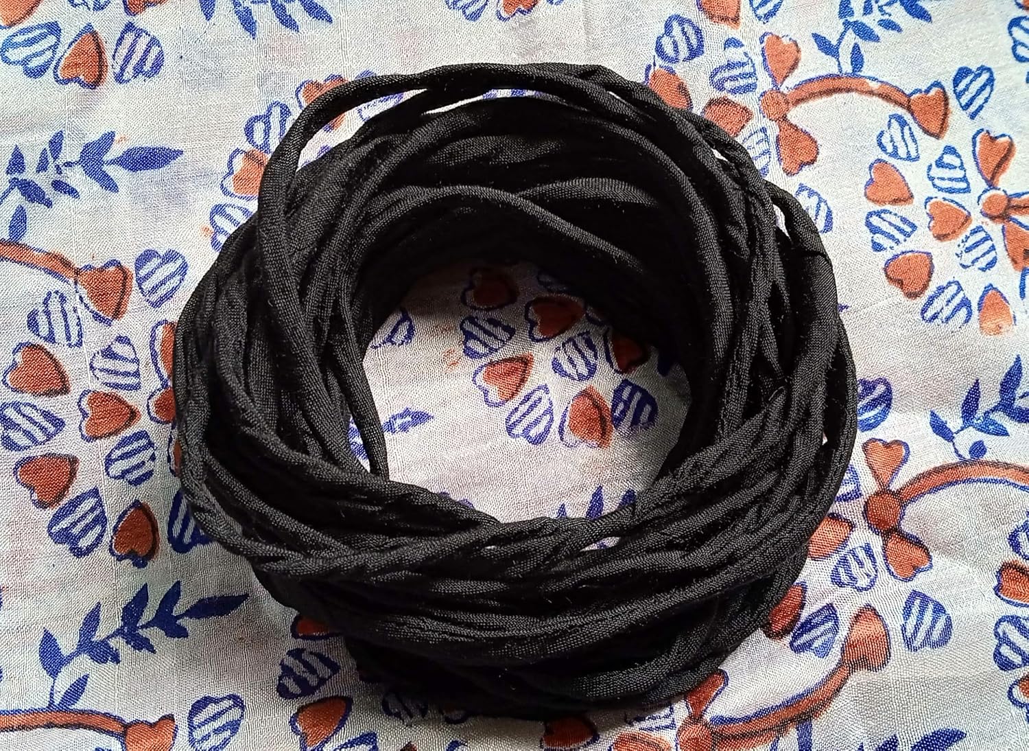 Black Mulberry Silk Rope, Hand Painted Fabric Cord, Jewelry Making Supplies
