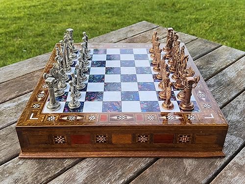 Vista 26 de Juego de ajedrez hecho a mano de 15 pulgadas con piezas de ajedrez de metal del ejército británico, tablero de ajedrez de almacenamiento de lujo