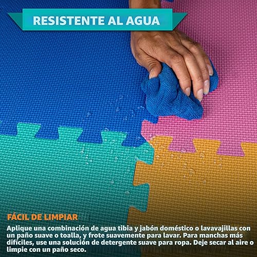 Miniatura 5 de ProSource - Tapete de juegos de rompecabezas de espuma para niños y bebés con colores sólidos, 36 o 16 azulejos entrelazados con bordes, surtido