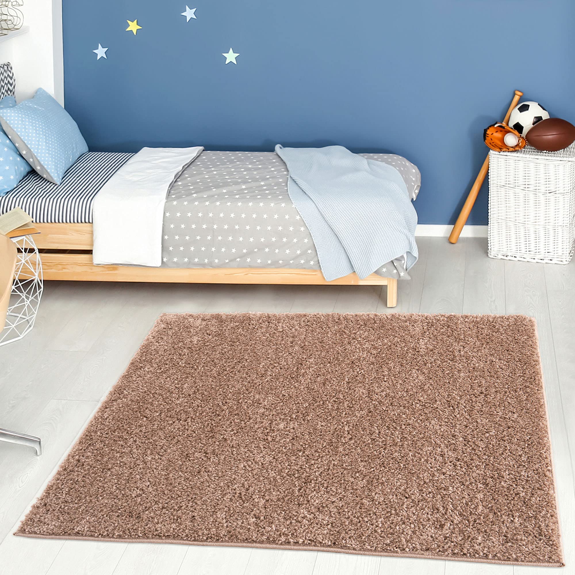 The Rugs Unisex Beige Plain Soft High Pile Shaggy Rugs & Runners Living Room Bedroom | Size: 120Cm X 120Cm