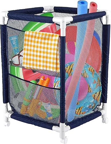 Pool Bins Organizador de piscina ultra resistente, solución de almacenamiento resistente junto a la piscina para juguetes, toallas y accesorios,