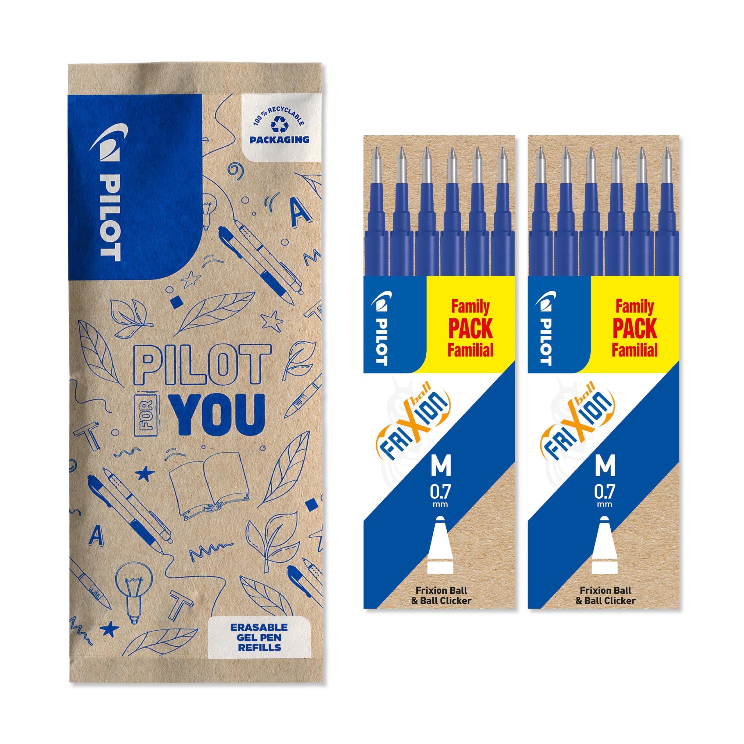 PILOT - FriXion Ball/Clicker Erasable Pen Refills 0.7mm - Blue - Pack of 12