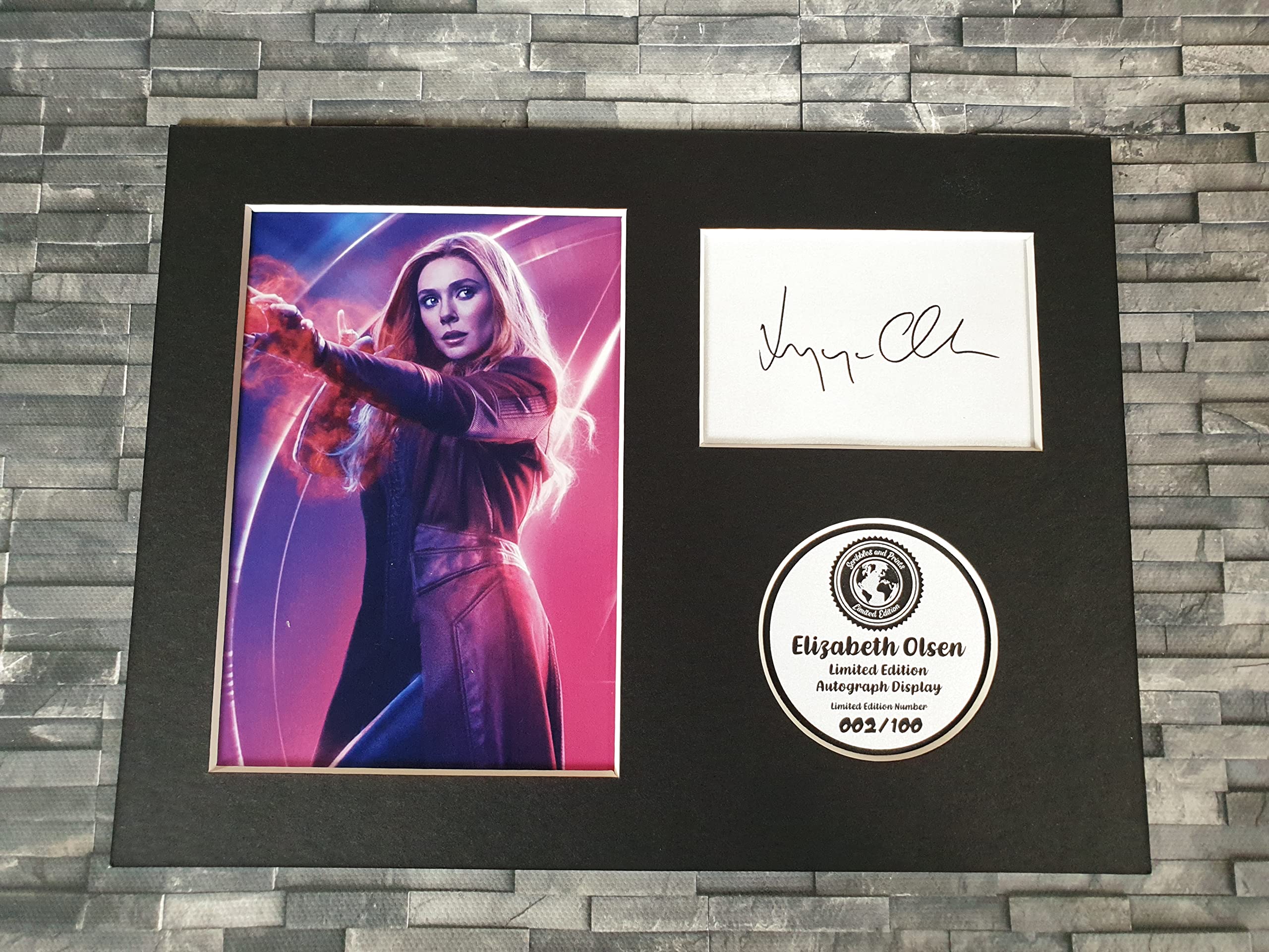 Havoc Elizabeth Olsen - Wanda Maximoff - Signed Autograph Display - Fully Mounted and Ready To Be Framed - WandaVision - Avengers, Black, 8x6