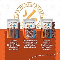 Vista 5 de Jack&Pup - Palitos de colágeno de carne de res trenzados de 12 pulgadas para perros, sin cuero crudo, masticables de colágeno de larga duración